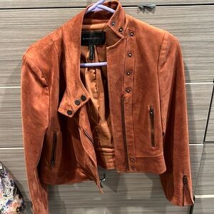 Women suede jacket, bcbg maxazria, size XS ,worn one time with zipper in brown